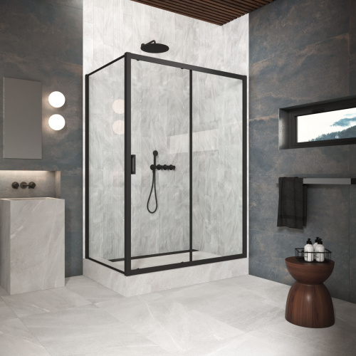 Душевой уголок Vegas-Glass ZP+ZPV Protec ZP+ZPV Protec h1900 180*85 02М 01 180х85 стекло прозрачное профиль черный матовый