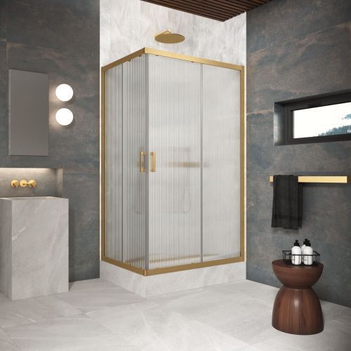 Душевой уголок Vegas-Glass ZA-F Protec ZA-F Protec 120*100 03 Moru 120х100 стекло рифленое профиль золото матовое без поддона