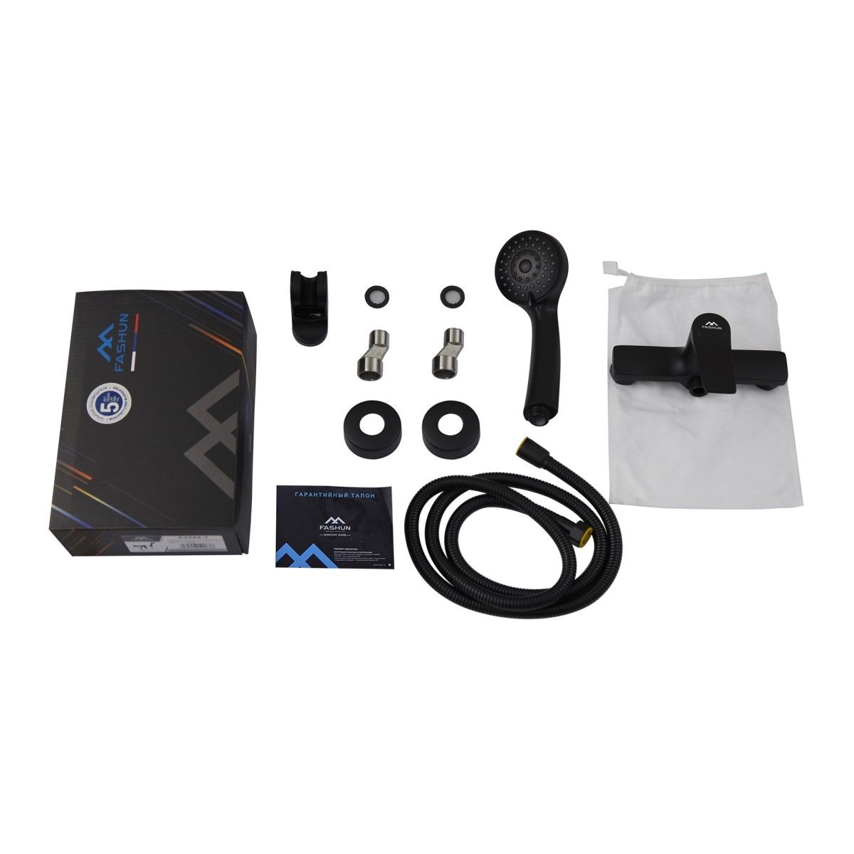 Смеситель для ванны и душа Fashun A2086-7 настенный черный - фото 4