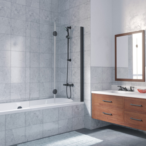 Душевая шторка на ванну Vegas-Glass E2V LUX E2V LUX 120 02М crystalvision R 120х151 стекло прозрачное профиль черный матовый