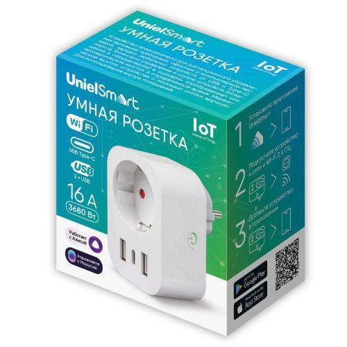 Умная розетка Uniel Ush (Усх) USH-A103 1G/UC/WF WHITE