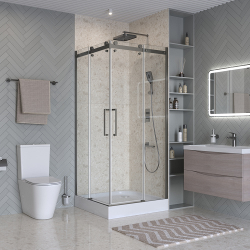 Душевой уголок BelBagno MARINO MARINO-2-A-2-90-C-GM 90х90 стекло прозрачное профиль оружейная сталь без поддона