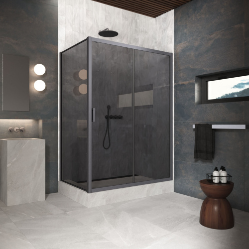 Душевой уголок Vegas-Glass ZP+ZPV Protec ZP+ZPV Protec 180*85 06 07 180х85 стекло тонированное профиль вороненая сталь