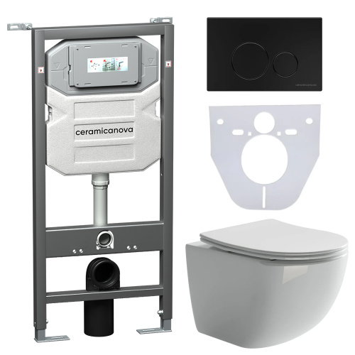 Инсталляция с кнопкой + унитаз + шумоизоляция Ceramica Nova CN3009_1001B_1000