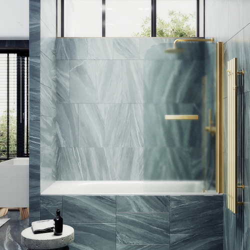 Душевая шторка на ванну Maybah Glass MGV-781-3 60х140 стекло тонированное профиль золото глянцевое