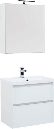 Комплект мебели: тумба с раковиной + зеркало-шкаф Aquanet Гласс 00240464 70х45х141 напольный/подвесной