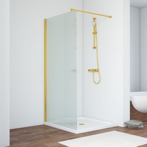 Душевая перегородка Vegas-Glass EAF TUR+NOVO EAF TUR NOVO 106 09 Moru 105х200 стекло рифленое профиль золото