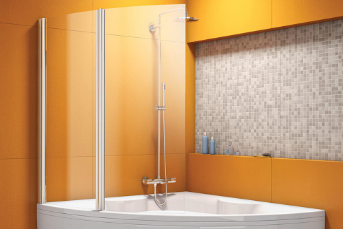 Душевая шторка на ванну Kolpa-San  514800 102х140 стекло прозрачное профиль серебро ориентация универсальная