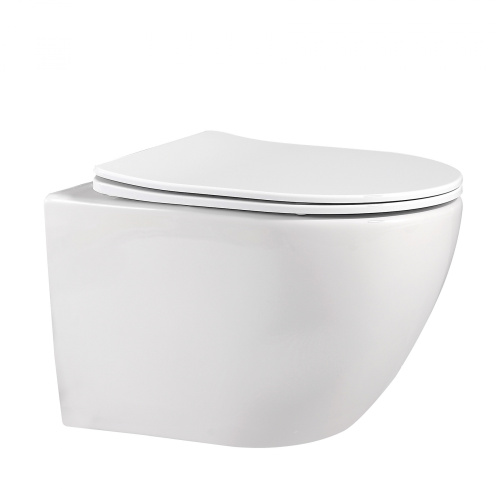 Унитаз подвесной Abber Bequem AC1100 белый с сиденьем микролифт безободковый каскадный смыв