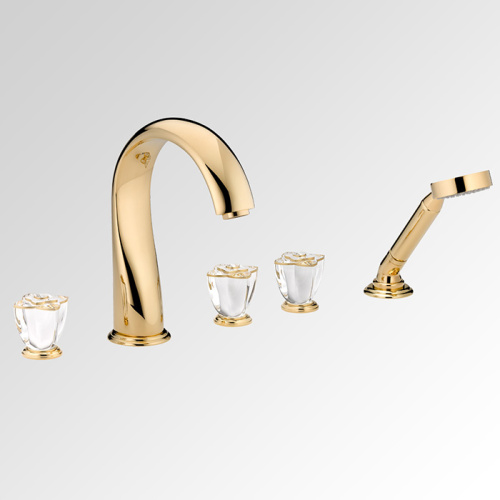 Смеситель THG Ptale de Cristal clair liser dor U6E-F01-1132SG на борт ванны золото