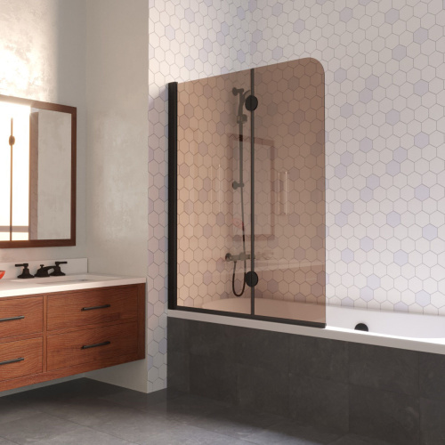 Душевая шторка на ванну Vegas-Glass E2V LUX E2V LUX 120 02М 5 L 120х151 стекло тонированное профиль черный матовый