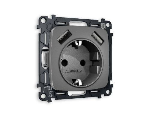 Комплект механизма розетки 2USB A+A 18W (быстрая зарядка) с/з Ambrella Volt Omega (Омега) MO659010