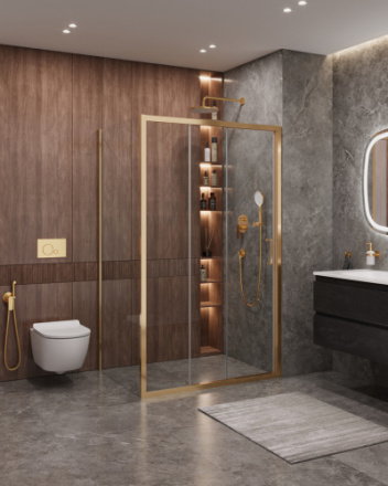 Душевой уголок Cezares MOLVENO MOLVENO-AHF-31-120/90-C-BORO-IV 120х90 стекло прозрачное профиль золото брашированное без поддона