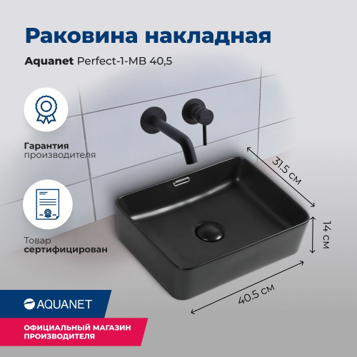 Раковина керамическая Aquanet Perfect PERFECT-1-MB 41х32 накладная цвет черный