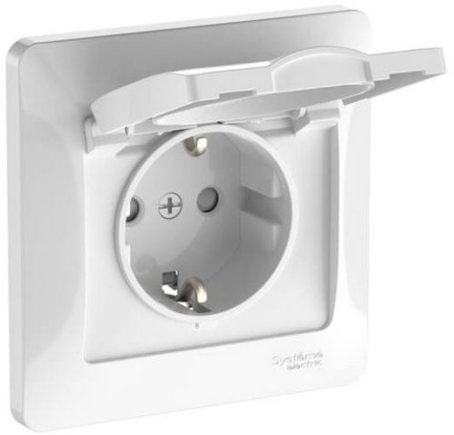 Розетка с заземлением со шторкой с крышкой 16А Systeme Electric Glossa (Глосса) GSL000146S