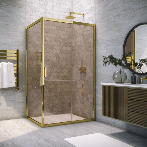 Душевой уголок Vegas-Glass ZP+ZPV TUR+NOVO ZP+ZPV TUR NOVO 180*95 09 05 180х95 стекло тонированное профиль золото глянцевое без поддона