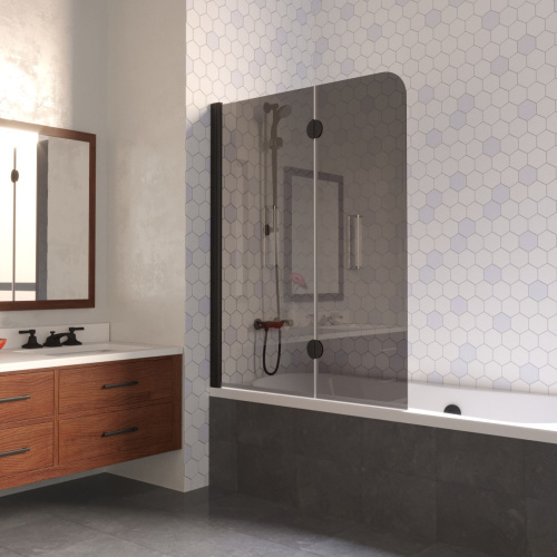 Душевая шторка на ванну Vegas-Glass E2V LUX E2V LUX 120 02М 7 L 120х151 стекло тонированное профиль черный матовый