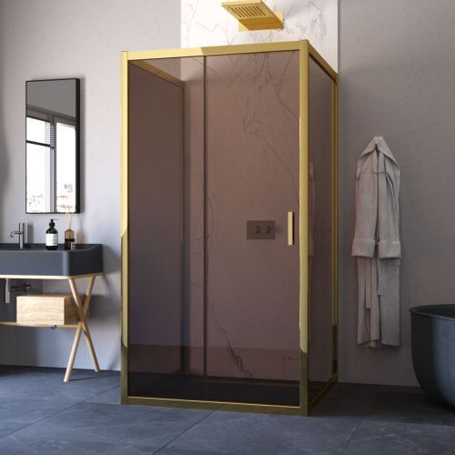 Душевой уголок Vegas-Glass ZP-U TUR+NOVO ZP-U TUR NOVO 100*100 09 05 100х100 стекло тонированное профиль золото без поддона