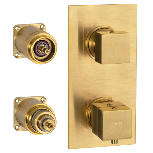 Смеситель для душа Remer Q-Elegance QT92KBBG встраиваемый в стену брашированное золото с термостатом