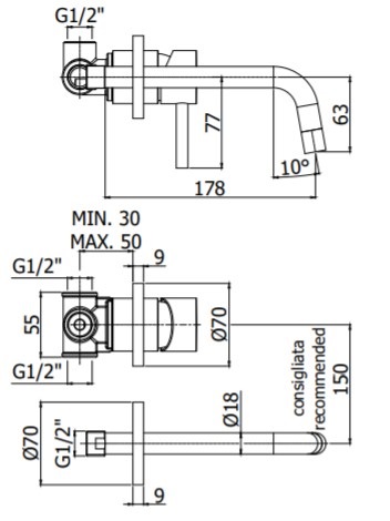 Смеситель Paffoni Light LIG006HG70 золото встраиваемый без термостата - фото 2