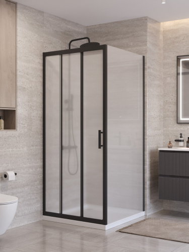 Душевой уголок BelBagno UNO-195 UNO-195-AF-31-90-P-NERO 90х90 стекло рифленое профиль черный без поддона