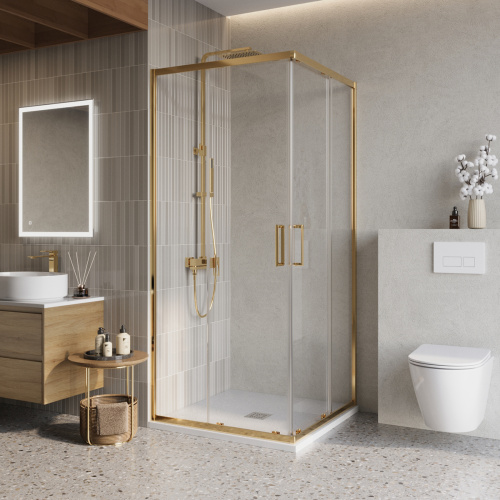 Душевой уголок BelBagno LUCE LUCE-A-2-80-C-ORO 80х80 стекло прозрачное профиль золото без поддона
