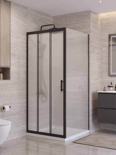 Душевой уголок BelBagno UNO-195 UNO-195-AHF-31-100/90-P-NERO 100х90 стекло рифленое профиль черный без поддона