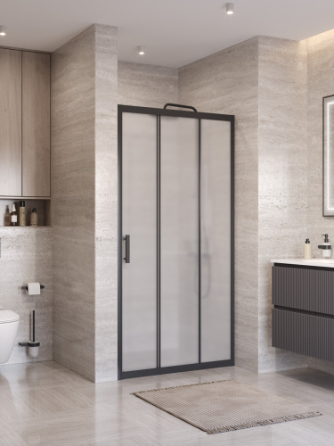 Душевая дверь BelBagno UNO-195 UNO-195-BF-3-90-P-NERO 90х195 стекло рифленое профиль черный
