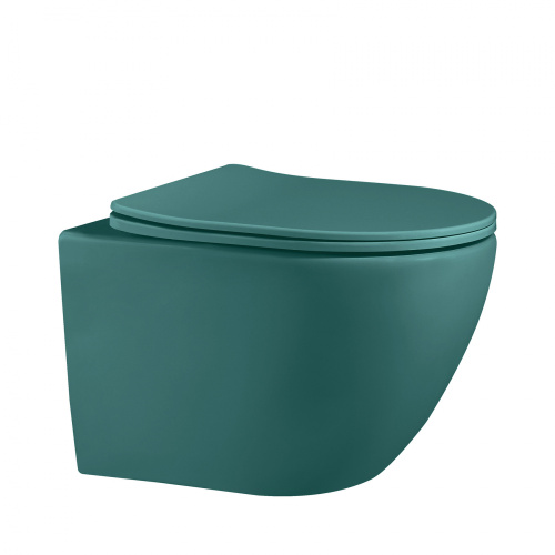 Унитаз подвесной Abber Bequem AC1101MBG зеленый матовый с сиденьем микролифт безободковый каскадный смыв