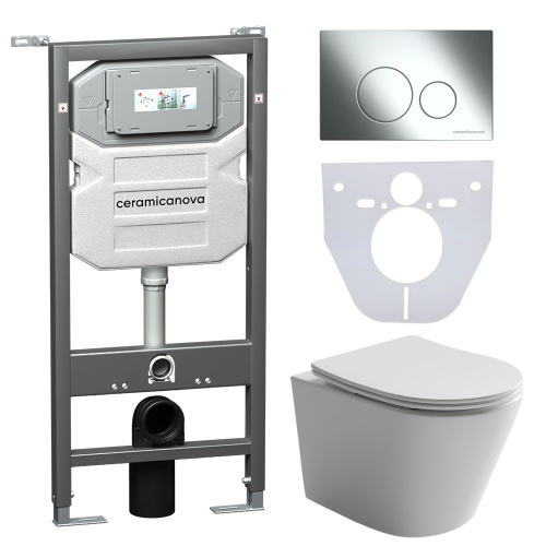 Инсталляция с кнопкой + унитаз + шумоизоляция Ceramica Nova CN6000_1001CH_1000