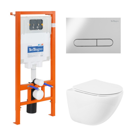 Комплект унитаз с инсталляцией с клавишей смыва BelBagno AMANDA BB051CHR/BB051SC/BB002-80/BB005-PR-CHROME