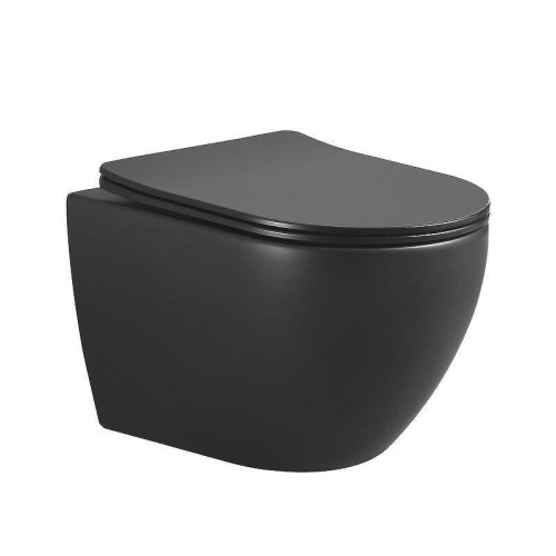 Унитаз подвесной Boheme Nero 961-SET-B цвет черный матовый с сиденьем микролифт безободковый каскадный смыв