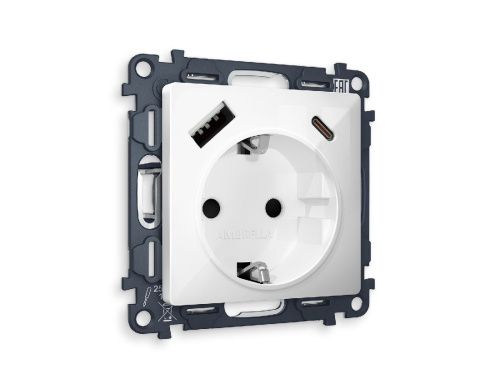 Комплект механизма розетки 2USB A+C 20W (быстрая зарядка) с/з Ambrella Volt Alfa (Алфа) MA110010