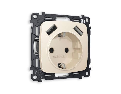 Комплект механизма розетки 2USB A+A 18W (быстрая зарядка) с/з Ambrella Volt Omega (Омега) MO329010
