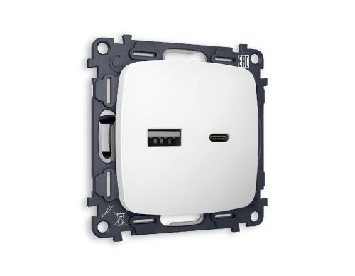 Комплект механизма розетки 2USB A+C 20W (быстрая зарядка) Ambrella Volt Omega (Омега) MO131010