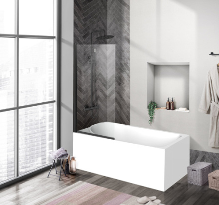 Душевая шторка на ванну BelBagno UNO UNO-V-1-90/150-C-NERO 90х150 стекло прозрачное профиль черный