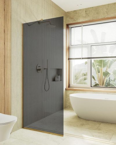 Душевая перегородка Maybah Glass MGD-1355-3у 100х195 стекло тонированное профиль золото