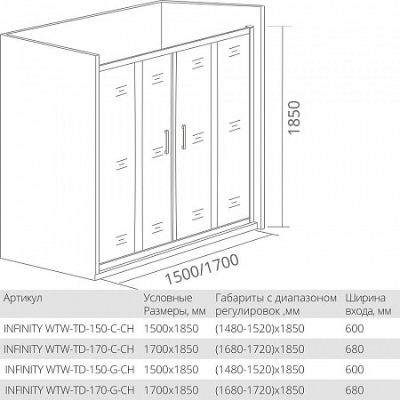 Душевая перегородка Good Door INFINITY ИН00084 160х185 стекло прозрачное профиль хром глянцевый - фото 2
