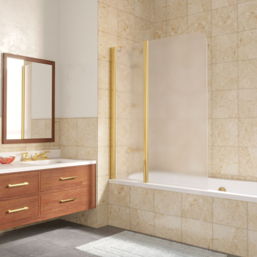Душевая шторка на ванну Vegas-Glass E2V LUX ST E2V LUX ST 125 9 10 L 125х151 стекло матовое профиль золото глянцевое
