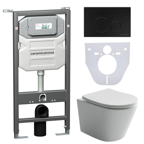 Инсталляция с кнопкой + унитаз + шумоизоляция Ceramica Nova CN6000_1001B_1000