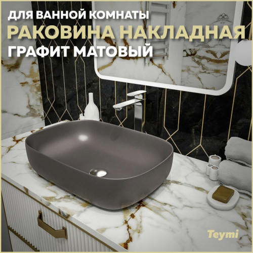 Раковина из сантехнического фарфора Teymi Solli T50396 61х40 накладная цвет серый