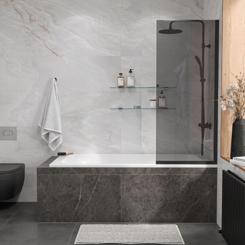 Душевая шторка Reflexion Fix RX14060TBL-05 60x140 стекло тонированое профиль черный матовый ориентация универсальная