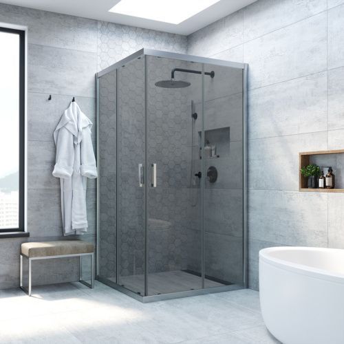 Душевой уголок Vegas-Glass ZA TUR+NOVO ZA NOVO h2000 110 07 07 110х110 стекло тонированное профиль хром без поддона