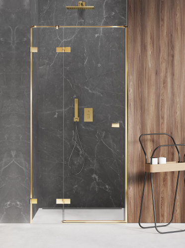 Душевая дверь New Trendy AVEXA GOLD SHINE L EXK-1642 140х200 стекло прозрачное профиль золото глянцевое