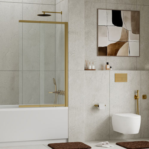 Душевая шторка на ванну WasserKRAFT Schunter 82S 82S02-100 100х140 стекло прозрачное профиль золото матовое