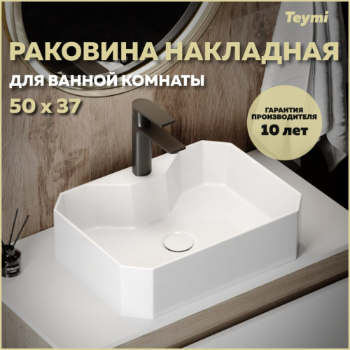 Раковина из сантехнического фарфора Teymi Netta T51201 50х37 накладная цвет белый