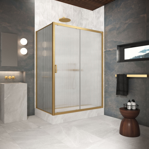Душевой уголок Vegas-Glass ZP+ZPV Protec ZP+ZPV Protec 180*85 03 Moru 180х85 стекло рифленое профиль золото матовое
