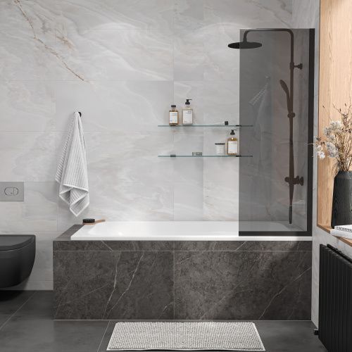 Душевая шторка Reflexion Fix RX14050TBL-04 50x140 стекло тонированое профиль черный матовый ориентация универсальная