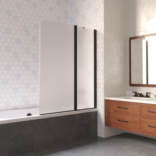 Душевая шторка на ванну Vegas-Glass E2V LUX ST E2V LUX ST 125 02М 10 R 125х151 стекло матовое профиль черный матовый