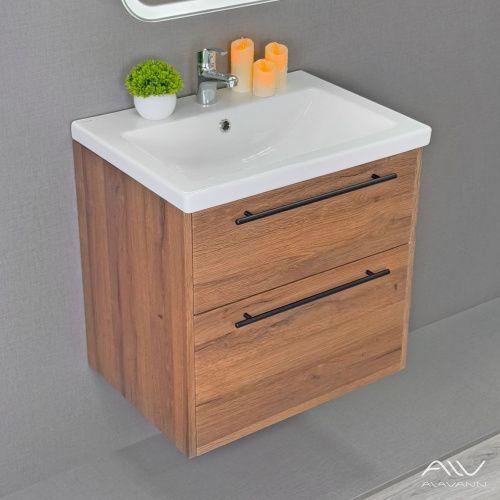 Тумба с раковиной Alavann Rondo ALV1168000 60х46х61 подвесная цвет коричневый